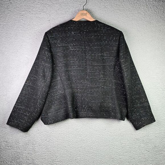 Nine West Open Front Black Sequin Blazer 20W Sparkle Statement Piece Lined Plus - Picture 15 of 16